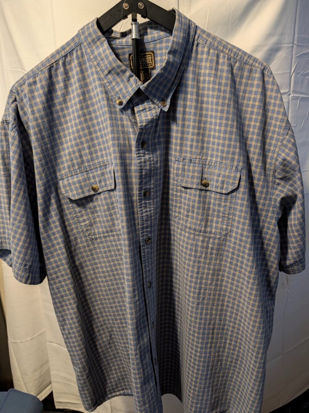 C.E. Schmidt Workwear 3x Short Sleeve Button Sturdy work Shirts Blue Plaid